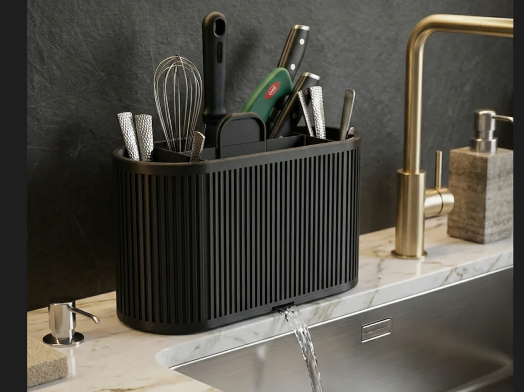 Ribbed cutlery drainer kitchen utility STL model