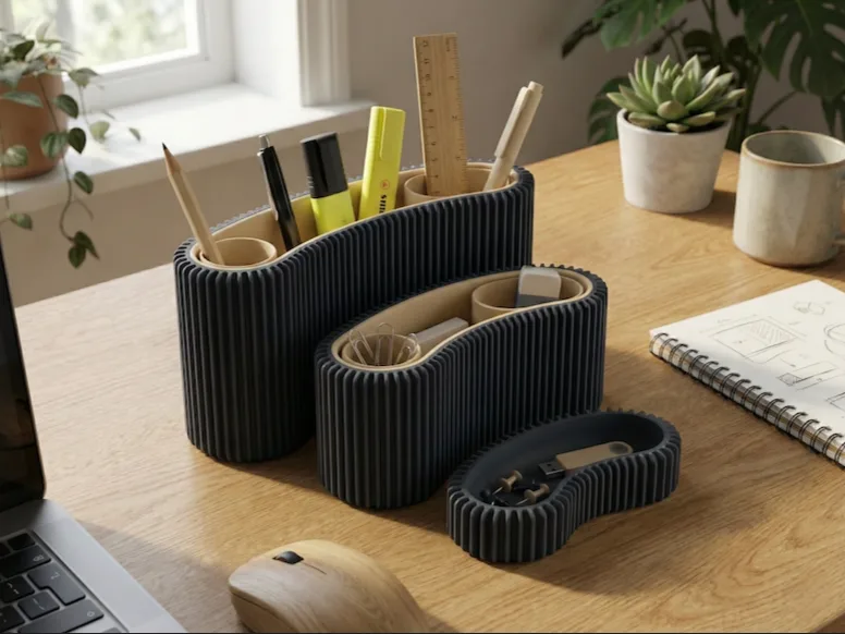 Supportless modular desk organizer STL model printed with FDM