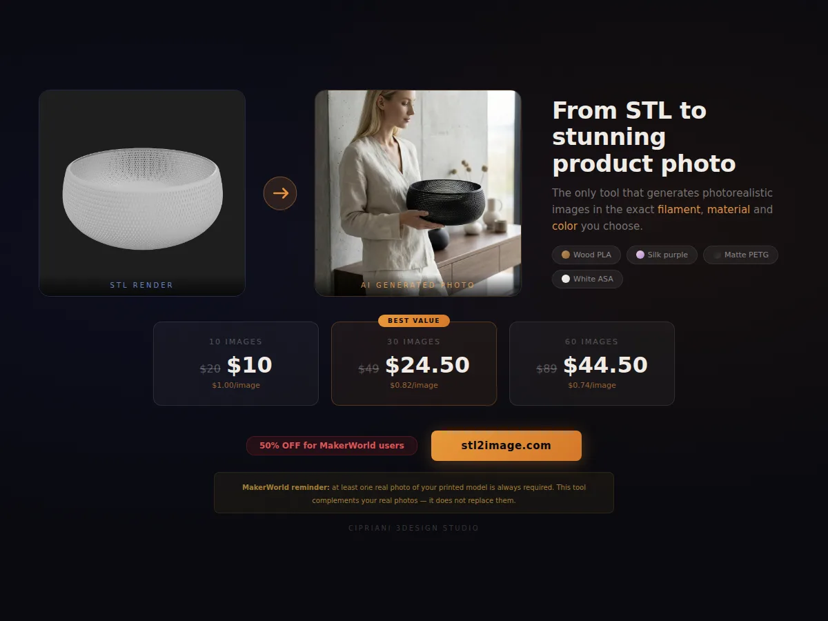 STL2Image product photo workflow for 3D print models